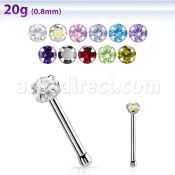 snbzr15 316l steel nose bone, 20g w prong set 1.5mm round cz