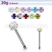 snbzr2 surgical steel nose bone, 20g w prong set 2mm round cz