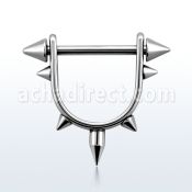 snpa 316l steel stirrup nipple ring w spikes bar w cones