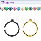 snrt2op anodized steel nose ring w round top synthetic opal