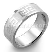 sr105 matte stainless steel carving ring with greek key design