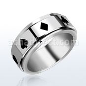 sr116 stainless steel spinner ring w playing card suits