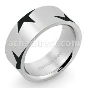 sr163 high polished steel etched ring with black stars design