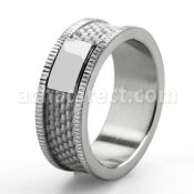 sr187w stainless steel ring with white inlay grooved edges