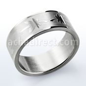 sr203 matte stainless steel carving ring with marijuana