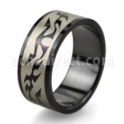 srb28 black stainless steel ring with tribal vector design