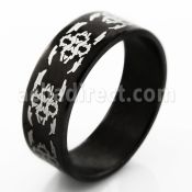 srb51 black stainless steel ring with tribal flower design