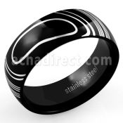 srb57 black stainless steel ring with lines and shape pattern