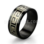 srb6 black anodized stainless steel ring w greek key design