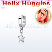 stainless steel huggie w a dangling plain steel star