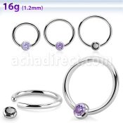 steel ball closure ring, 16g w 3mm bezel cz closure