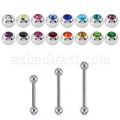 steel barbell, 20g (0.8mm) with two 2.5 bezel jewel balls