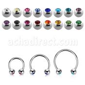 steel circular barbell 0.8mm w 3 mm bezel set jewel balls
