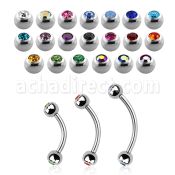 steel eyebrow banana 1mm w 3mm bezel set jewel balls