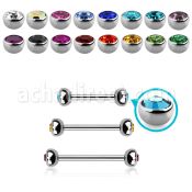 steel eyebrow barbell, 18g w 3mm half jewel balls