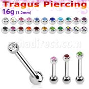 steel tragus barbell 1.2mm w 2.5mm bezel set jewel ball