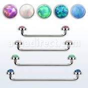 sudiop5 316l steel surface barbell w two 5mm synthetic opal tops