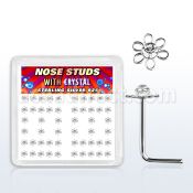 sxfl2c silver nose studs with wire flower top w clear crystals