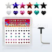 sxphs box w silver nose studs, w color plated heart star top
