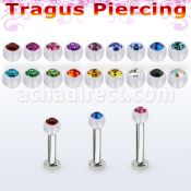 tlbajb3 316l steel tragus labret 16g w a 3mm bio flex jewel ball