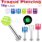 tlbgld4s 316l steel tragus labret 16g 4mm glow in the dark dice 