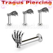tlbskhd 316l steel tragus labret 16g casted steel skeleton hand