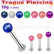 tlbuvab3 316l steel tragus labret 16g w a 3mm ab coated ball