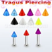 tlbvcn4s 316l steel tragus labret 16g w a 4mm acrylic uv cone 