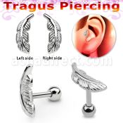 trg29 316l steel tragus piercing w feather shaped top
