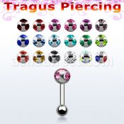 trg9 316l steel tragus barbell with up multi jewel low ball