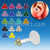 trgs10 bioflex tragus piercing w a silver triple crystal top