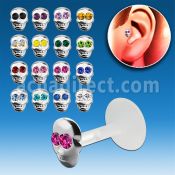 trgs9 bioflex tragus piercing w skull w crystals silver top
