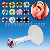 trgz3 bioflex tragus piercing w 3mm prong set cz silver top