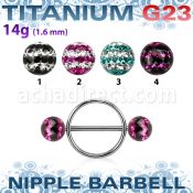 udfnpe8 nipple shield w titanium bar w 2 8mm multi crystal balls
