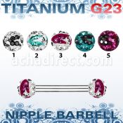 unpfr5c titanium nipple bar w 5mm multicrystal zebra balls