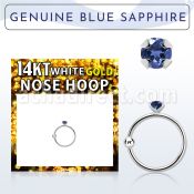 whge9 14kt white gold nose hoop w 2mm prong set blue sapphire