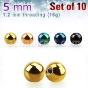 xbt5s pack of 10 pcs of 5mm anodized 316l steel balls