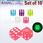 xgldi4s set of 10 pcs of 4mm glow in the dark acrylic dices