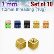 xsdit3 pack of 10 pcs of 3mm anodized surgical steel dices