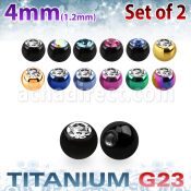 xujbt4s 4mm anodized g23 balls w bezel set crystals  1.2mm, 16g