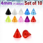 xuvcn4 set of 4mm acrylic uv cones with 14g 1 6mm threading