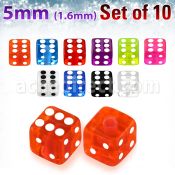 xuvdi5 set of 5mm acrylic uv dices with 14g 1 6mm threading