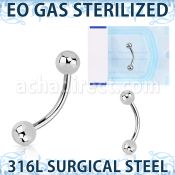 zbn18b3 sterilized steel eyebrow banana 18g two 3mm balls