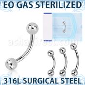 zbneb sterilized 316l steel eyebrow banana with two 3mm balls