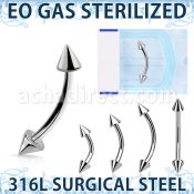 zbnecn sterilized 316l steel eyebrow banana with two 3mm cones