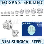 zerz sterilized steel ear studs prong set cz one pair