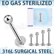 zlbb3 eo gas sterilized 316l steel labret with a 3mm ball