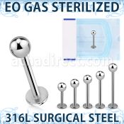 zlbb4s eo gas sterilized 316l steel labret 4mm ball