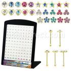 18brmnb 18k gold plated silver nose bones clear display