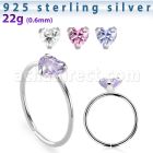 agzhm22 silver seamless nose ring 22g heart color cz